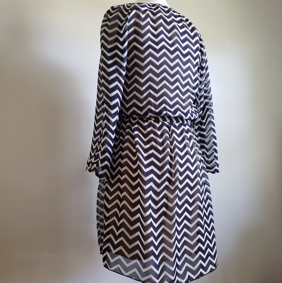 Navy Blue Chevron Striped Blouson Dress - Picture 4 of 10